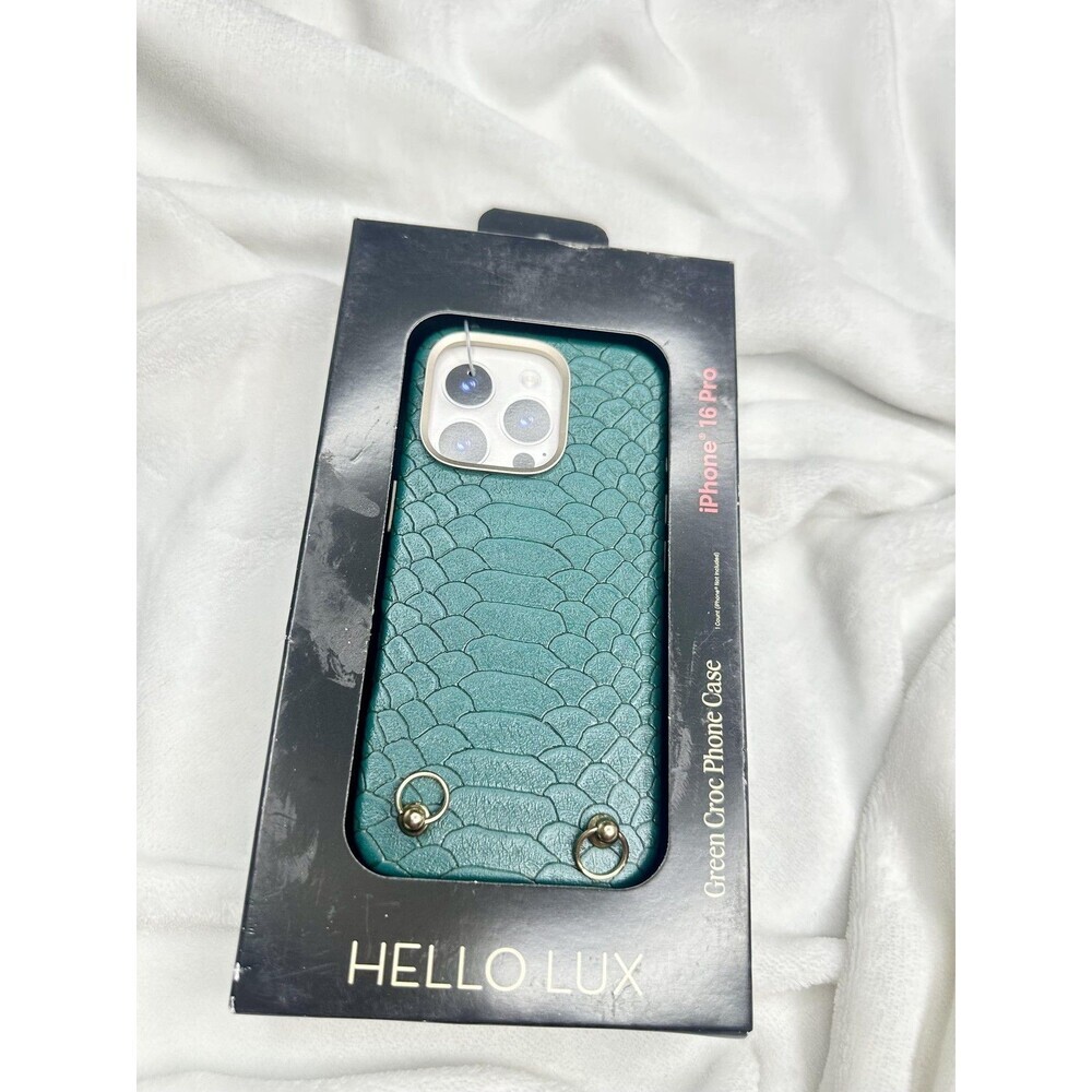 HELLO LUX Phone Case IPhone 16 Pro Green Croc Faux Leather Dual Layer Shockproof